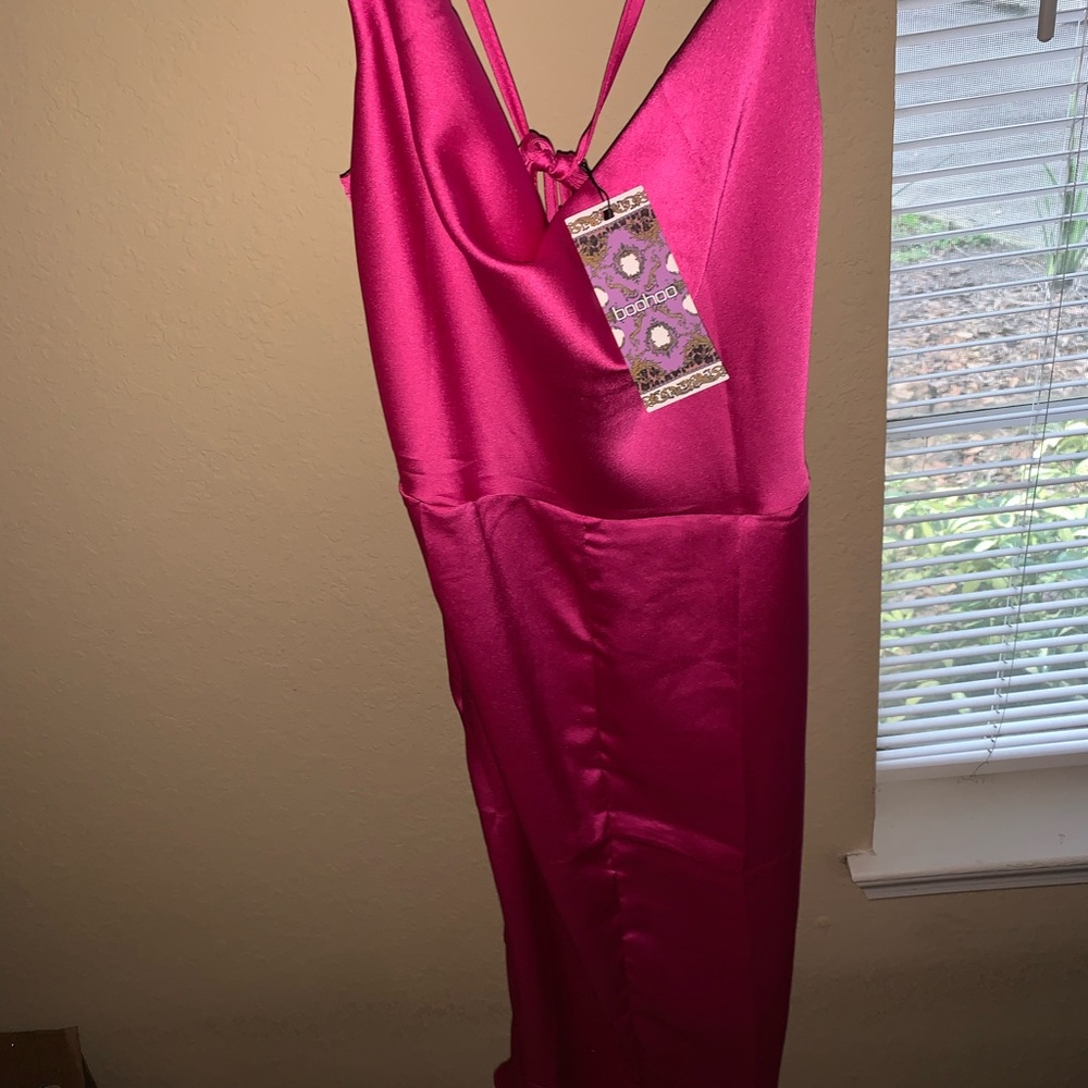 Pink Satin Midi Dress - Picture 3 of 4